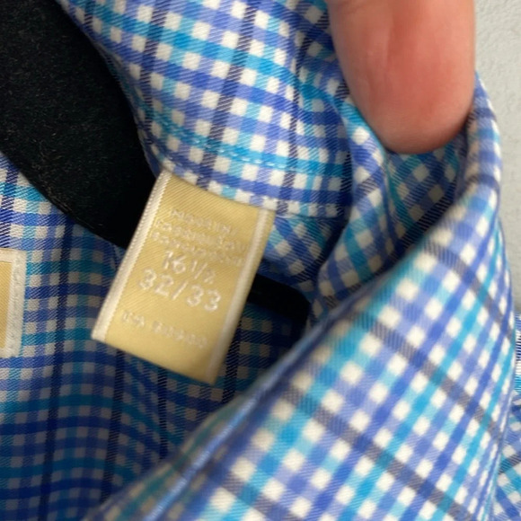MICHAEL Michael Kors Mens Blue Micro Plaid Dress Shirt Non Iron Long Sleeve 16.5 - Picture 11 of 14
